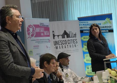 L'assessore alle Infrastrutture e Territorio, Graziano Pizzimenti, durante la presentazione della Unesco Cities Marathon - Udine, 23 marzo 2019.
